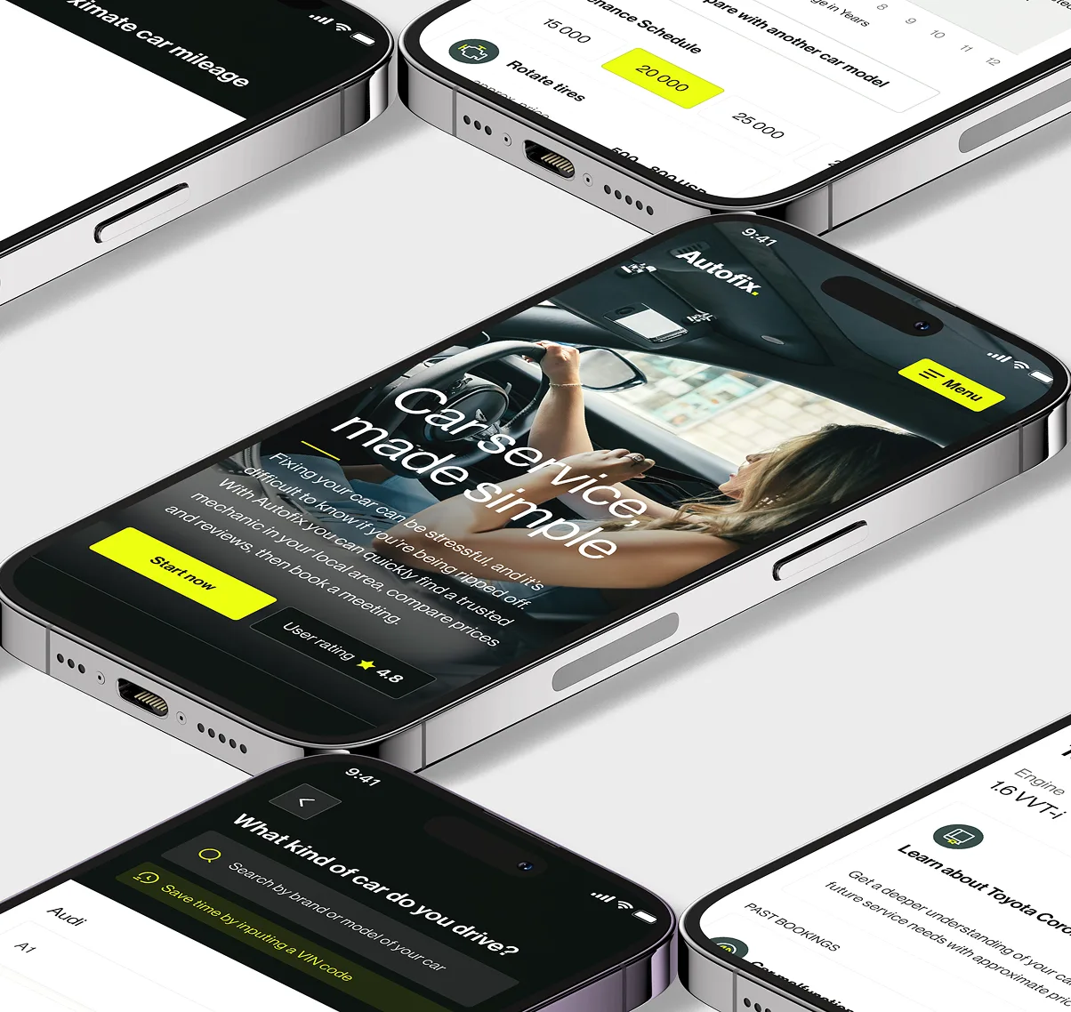 Autofix car service mobile app mockups