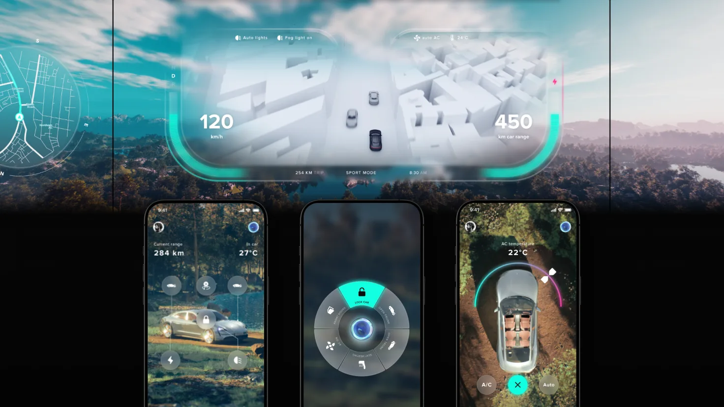 Car HMI concept shown as a vehicle interface