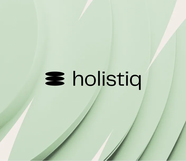 Holistiq brand identity mark on a mint green background